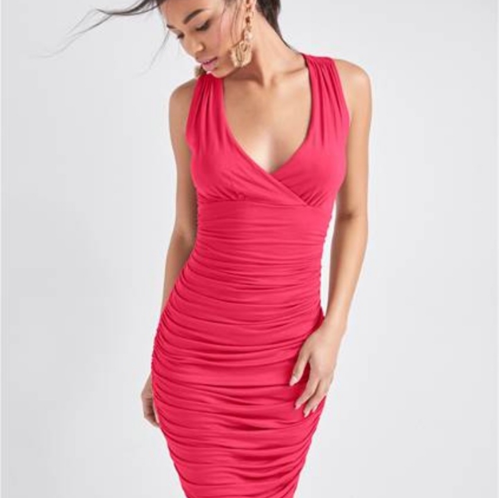 Venus ruched v-neck bodycon dress